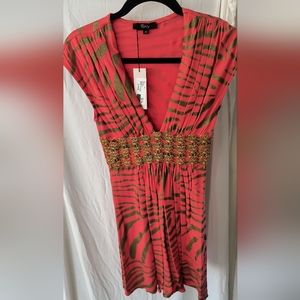 Sky Animal Print Dress with gold embellishments